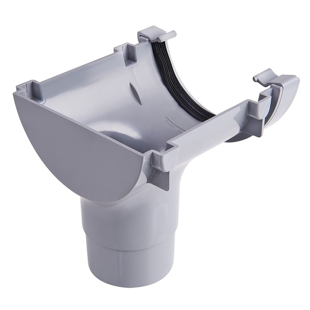 Grey 112mm Half Round Gutter to 68mm Round Downpipe Stopend Outlet (Kayflow)
