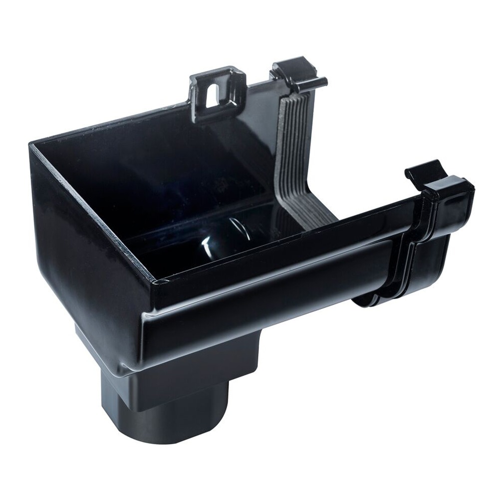 Black 120mm Ogee Gutter to 68mm Round or 65mm Square Downpipe Left Hand Stopend Outlet (Kayflow)