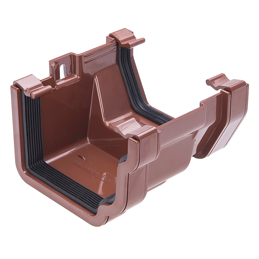 Brown 117mm Square To Cast Iron Ogee Right Hand Gutter Adaptor (Kayflow)